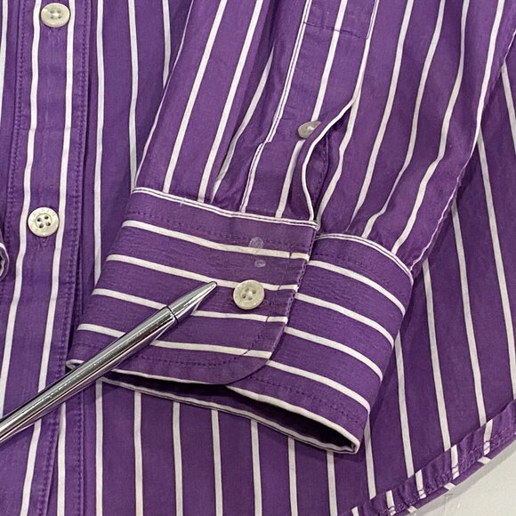 Lauren Ralph Lauren Ruffle Collar Button Up Shirt Womens S Cotton Purple Stripes - Picture 7 of 7